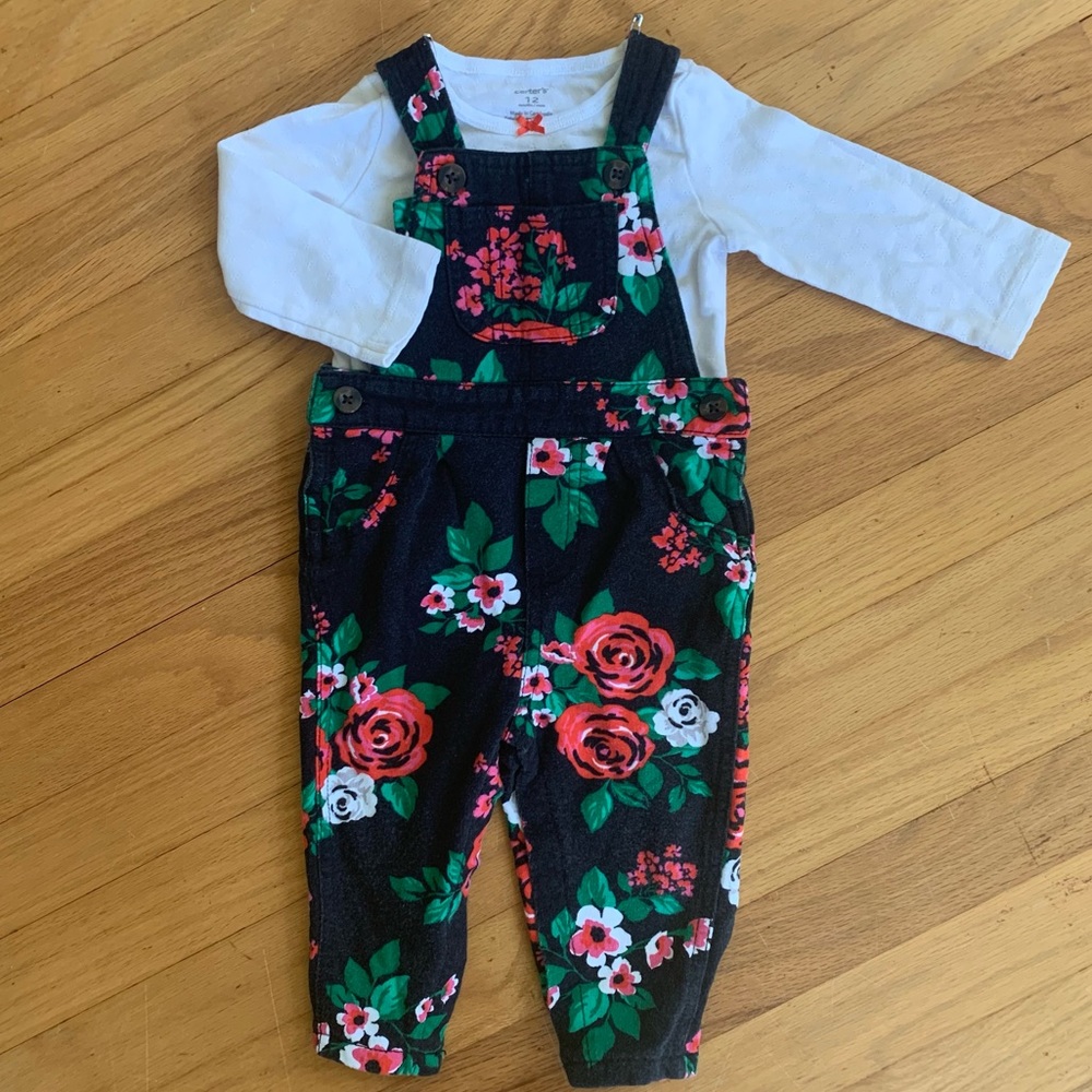 Infant girl Floral overalls